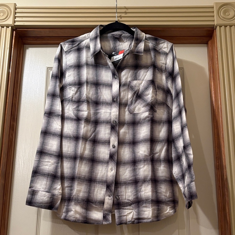 Eddie Bauer Gray and White Plaid Button Down Shirt